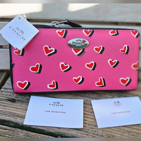 Coach Handbags - COACH NWT PINK MULTICOLOR ZIP HEART   WALLET